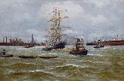 Alfred Jensen Dreimaster und Schlepper im Hamburger Hafen Sweden oil painting artist